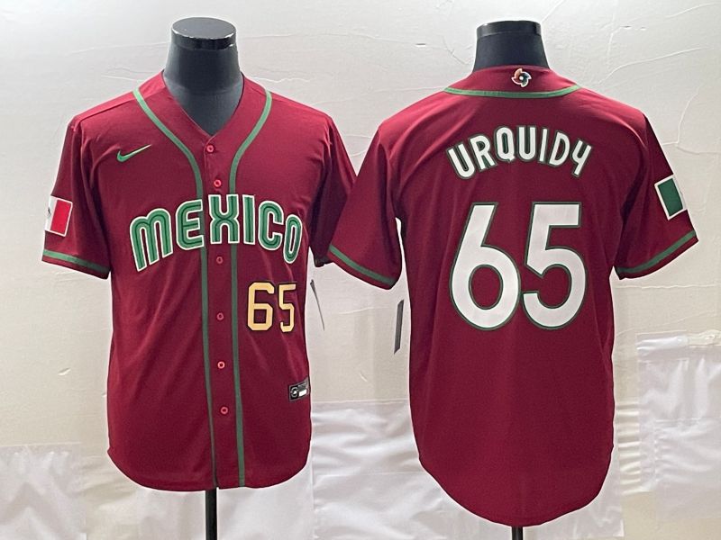 Men 2023 World Cub Mexico 65 Urquidu Red Nike MLB Jersey1